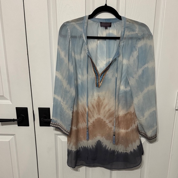 Hale Bob Tops - Hale Bob Blue and Brown Tie-Dye Tunic